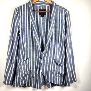 Sanctuary Linen Navy White Striped Single Button Blazer Size L